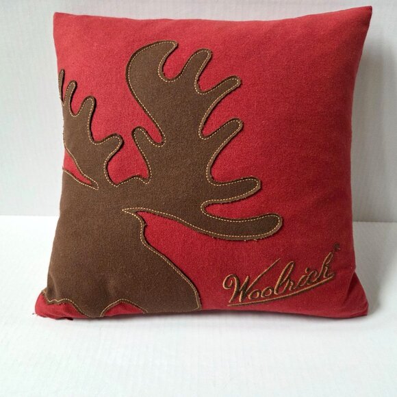 Woolrich Pillow Red Felted Wool Moose Applique Down Insert Country Cabin 16x16 - Picture 1 of 10